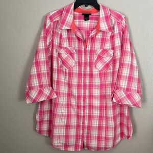 Lane Bryant Plaid Button Shirt Women’s Plus Size 18/20 2X Pink